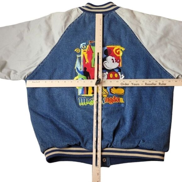 Vintage 90'S  Magic Kingdom Varsity Denim Bomber Jacket SIze S  Mickey Mouse - Picture 6 of 13